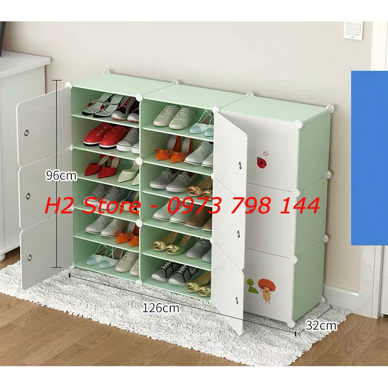 TỦ NHỰA LẮP GHÉP ĐỂ GIÀY ĐA NĂNG THÔNG MINH 18 Ô (chia ô) VÁCH CỐM CỬA TRẮNG NẤM