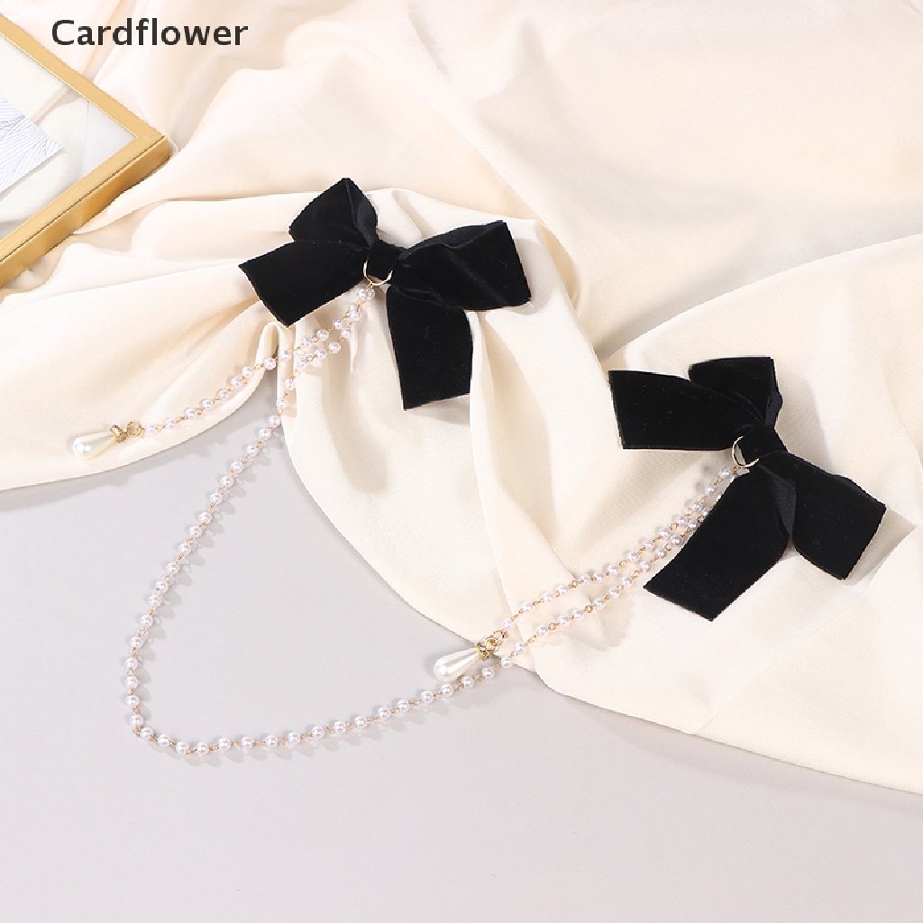 &lt; Cardflower &gt; Kẹp Tóc Dạng Chuỗi Hạt Ngọc Trai Nơ Tua Rua Lò Xo Bằng Ruy Băng Nhung Cho Nữ Đang Giảm Giá