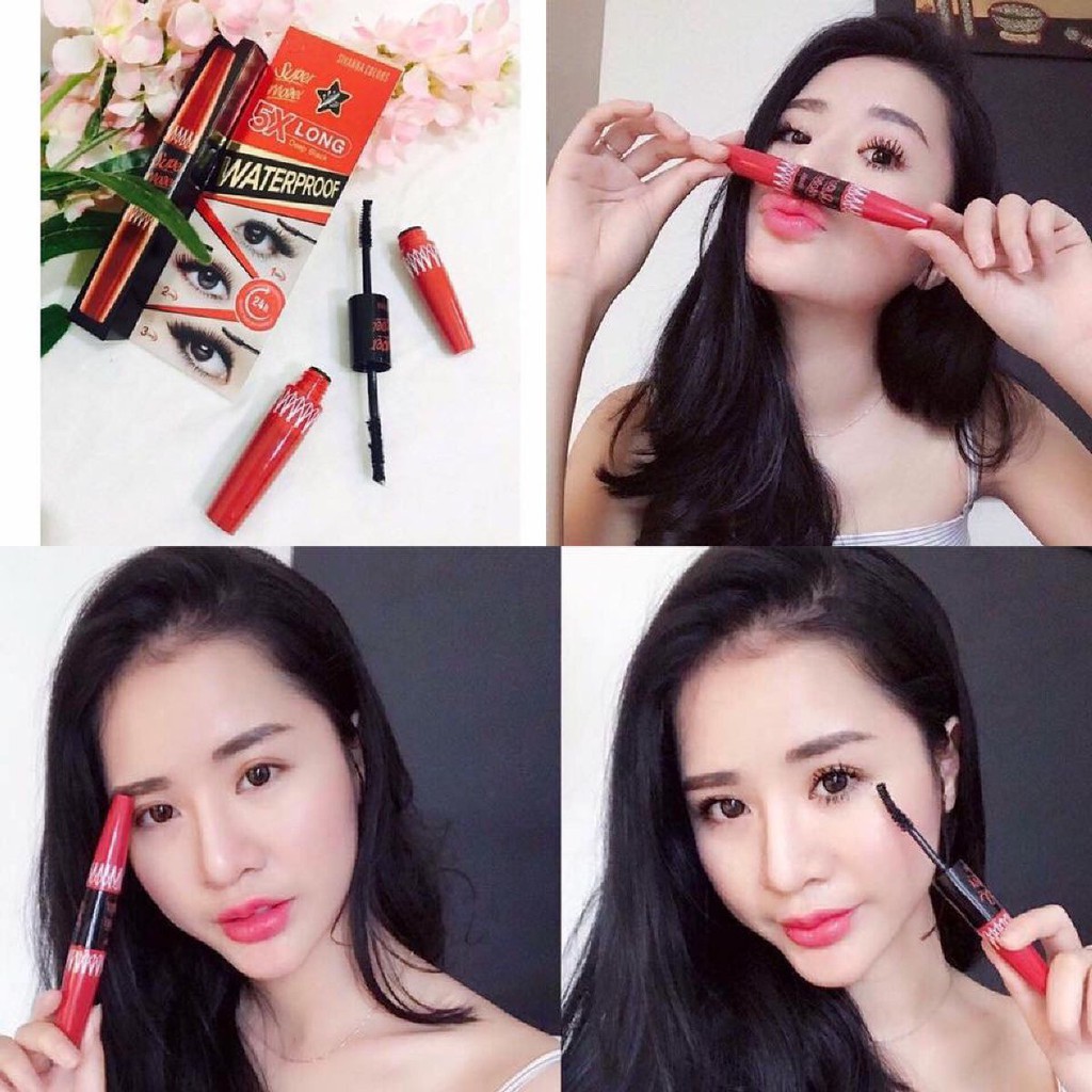 Mascara Sivanna 2 đầu nối cong siêu dài dày mi Super Model 5X Long 30ml