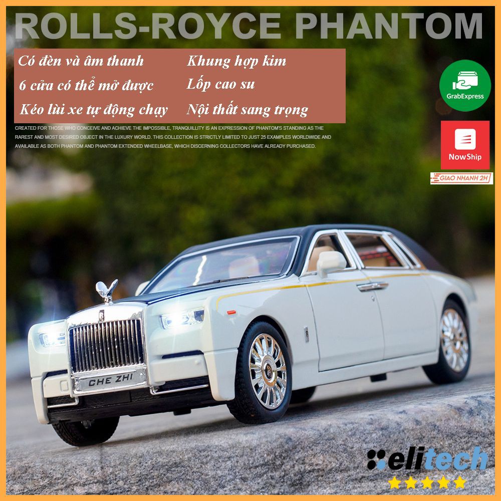 Xe mô hình Rolls Royce Phantom VIII tỉ lệ 1:24 hãng Chezhi khung kim loại, thiết kế tinh xảo như thật màu Đen, Trắng, Đỏ