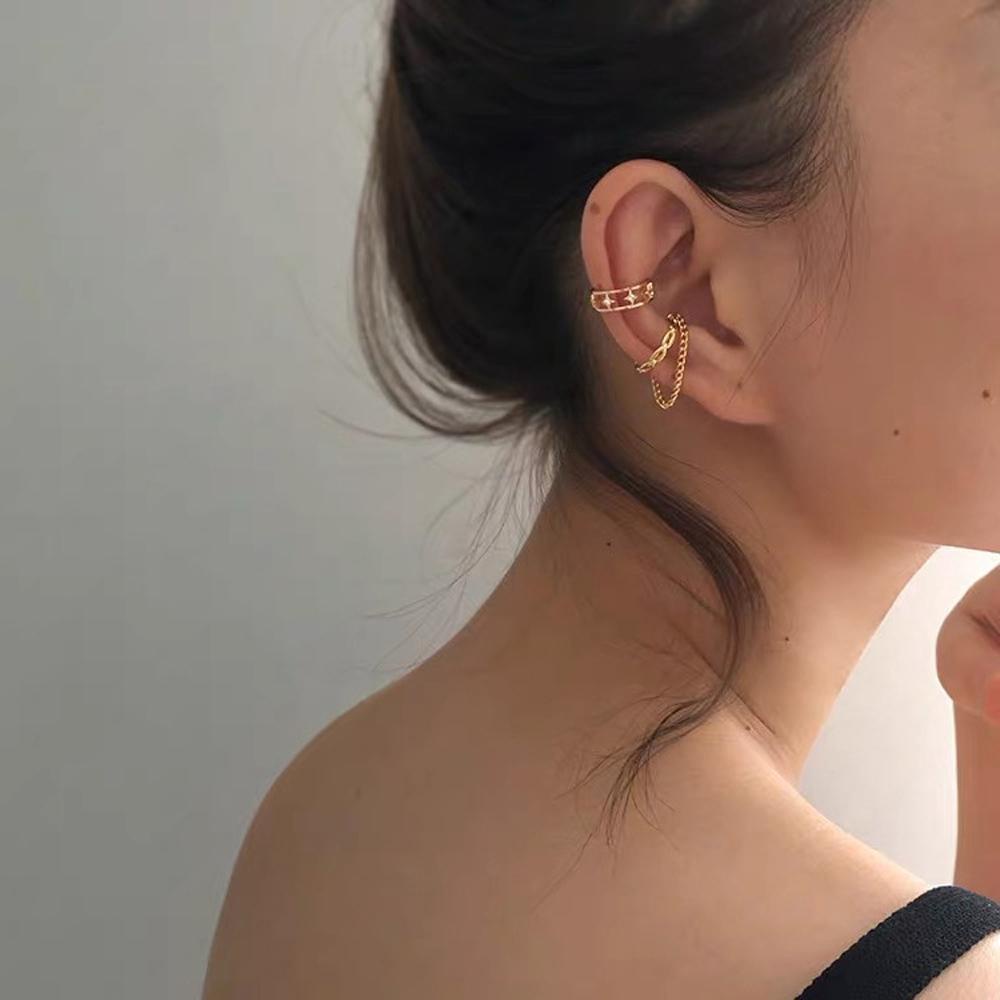 Khuyên Tai Dạng Chuỗi Hai Lớp Thời Trang Dự Tiệc MXMUSTY|Khuyên Tai Nữ Mạ Bạc Không Xỏ Lỗ Thời Trang