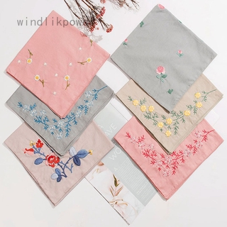 Khăn tay vải Cotton phối ren thêu họa tiết kiểu Vintage thời trang cho nữ