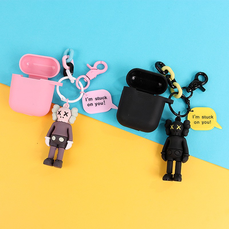 Vỏ PVC bảo vệ hộp sạc tai nghe không dây airpods 1/2 kèm móc khóa hình hoạt họa kaw đáng yêu