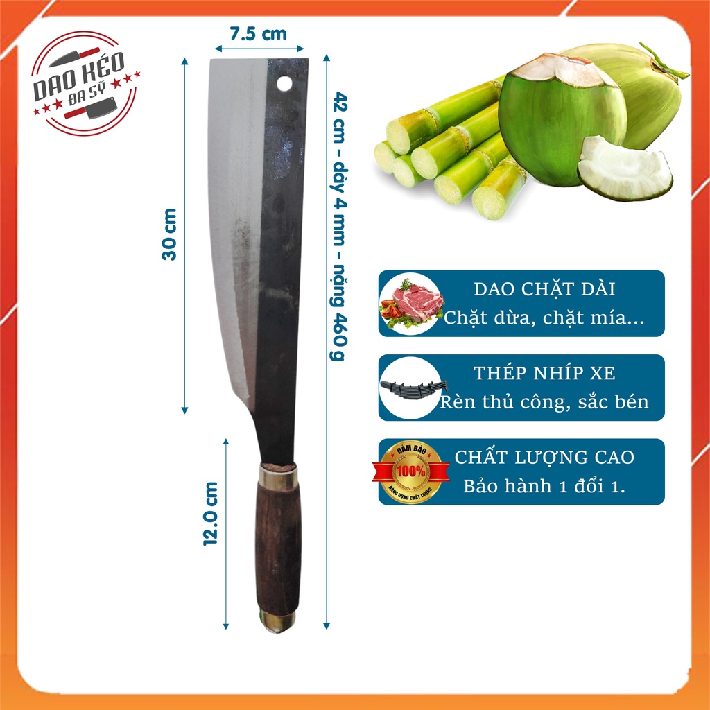 Dao Chặt Dừa Loại Tốt, Chặt Chặt Mía, Chặt Cây, Dao Đa Sỹ Rèn Từ Thép Nhíp Xe Siêu Bền, Cán Gỗ Chắc Chắn - D43