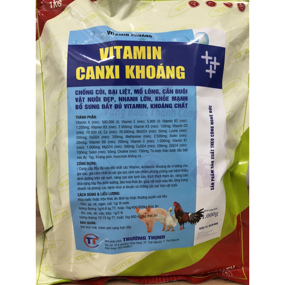 1 kg Vitamin Khoáng bổ sung các vitamin khoáng chất cho gà, vịt, lợn, trâu, bò, chó, mèo