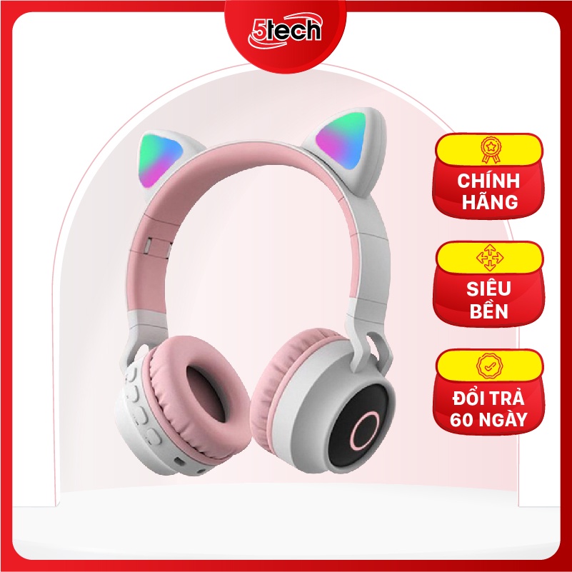 Tai nghe bluetooth mèo cao cấp, tai nghe chụp tai mèo dễ thương headphone có mic trống ồn êm tai đèn led tuyệt đẹp