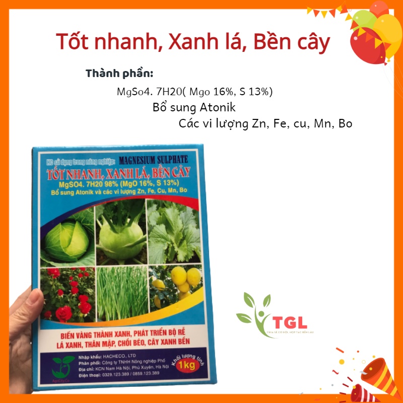 Phân Bón Lá MAGNESIUM SULPHATE, Tốt Nhanh, Xanh Lá, Bền Cây, Phát Triển Bộ Rễ, Lá Xanh - Gói 1kg