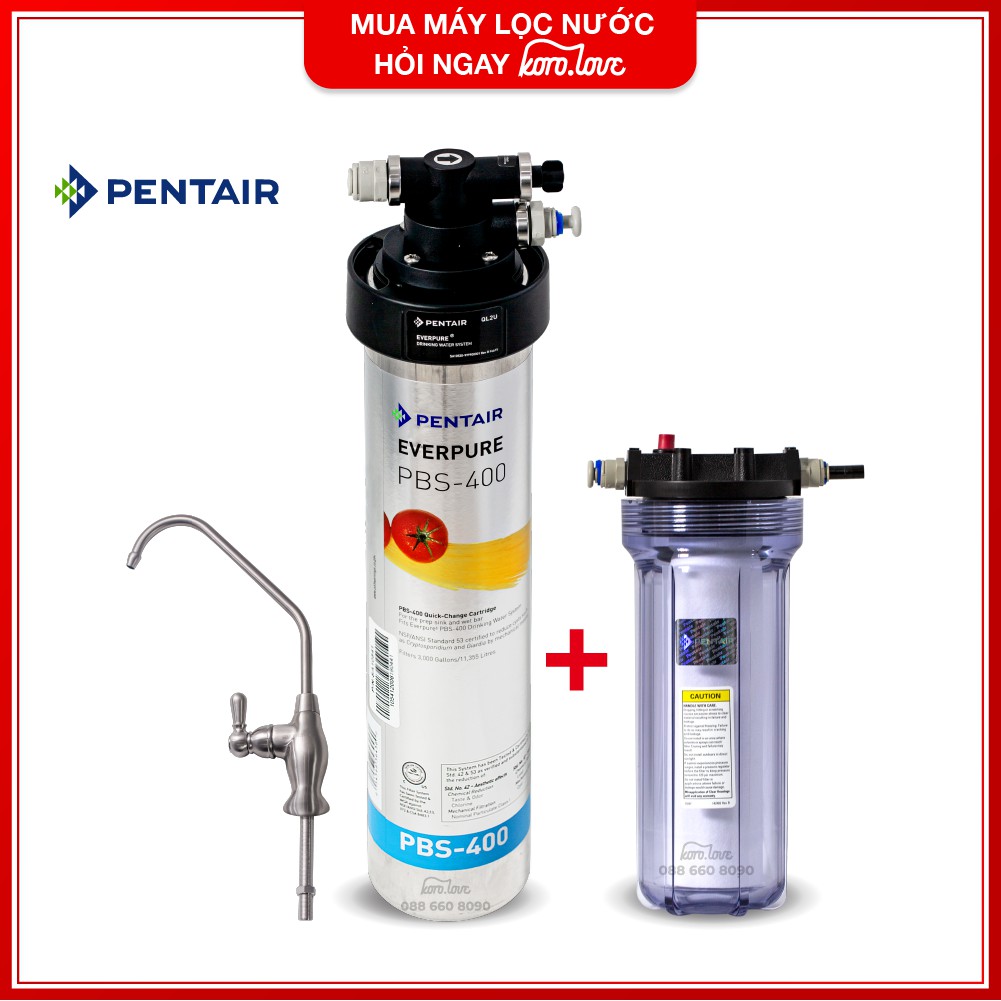 Combo Máy Lọc Nước lắp dưới bồn rửa Pentair Everpure PBS-400 và lọc thô P1 (kèm vòi Pentair) có lưu giữ khoáng chất