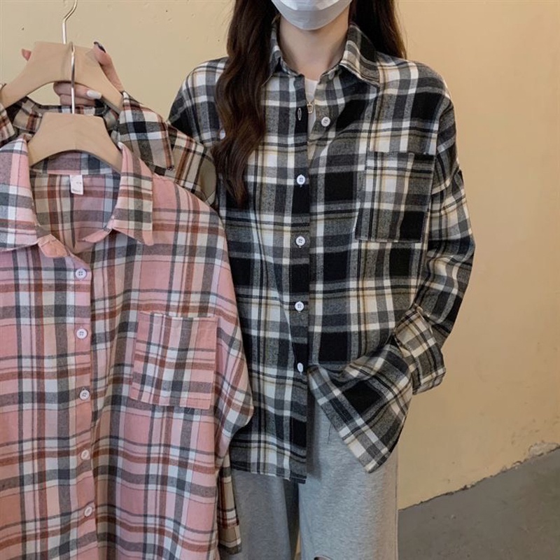 Áo sơ mi nữ form rộng kẻ sọc caro đẹp tay dài hàng Quảng Châu ANDOSA SM14