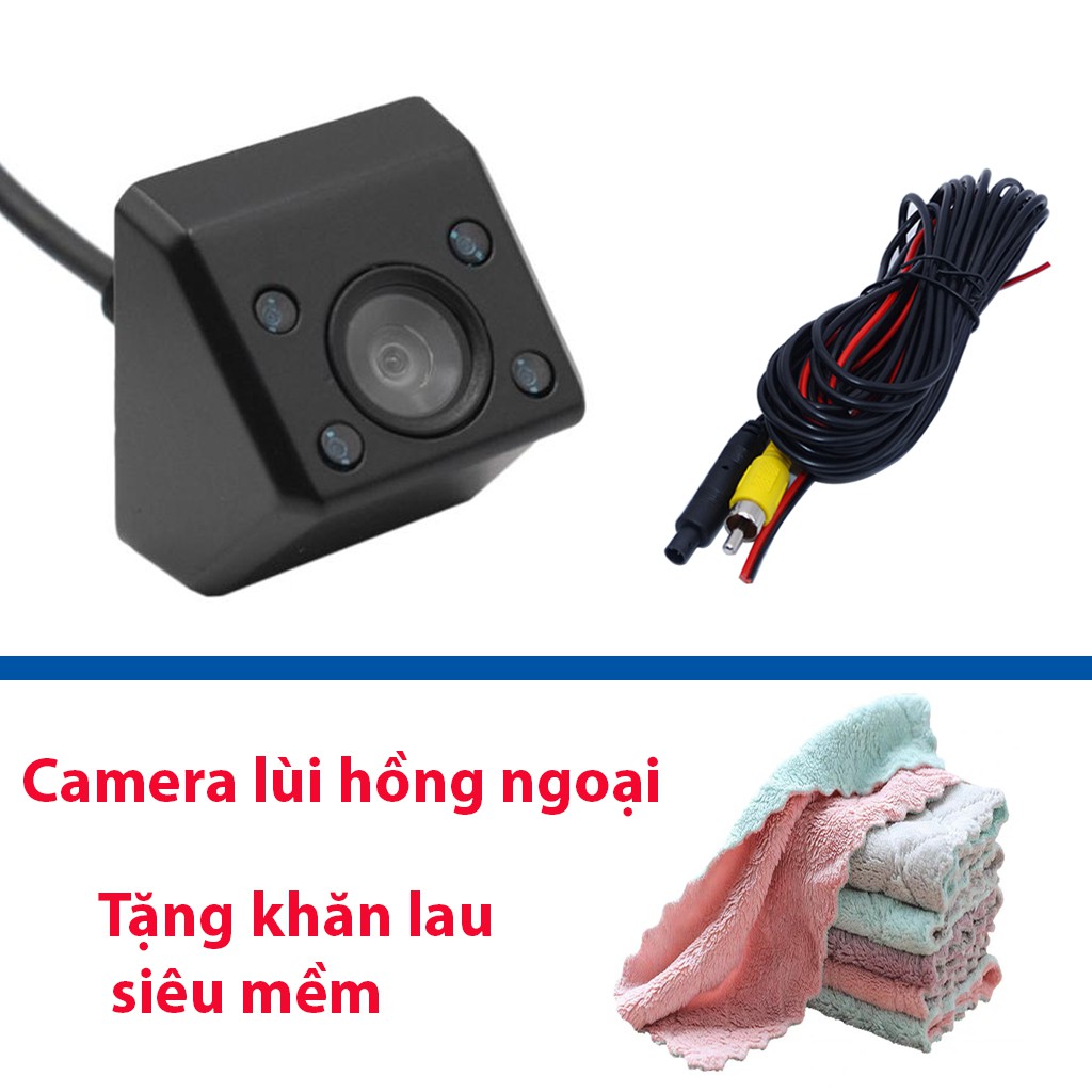 Camera lùi hồng ngoại, vỏ hợp kim đen, 4 đèn hồng ngoại, jack AV