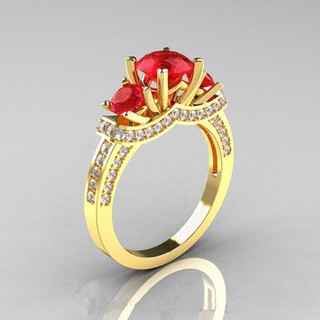 Nhẫn mạ vàng đính đá sapphire đỏ