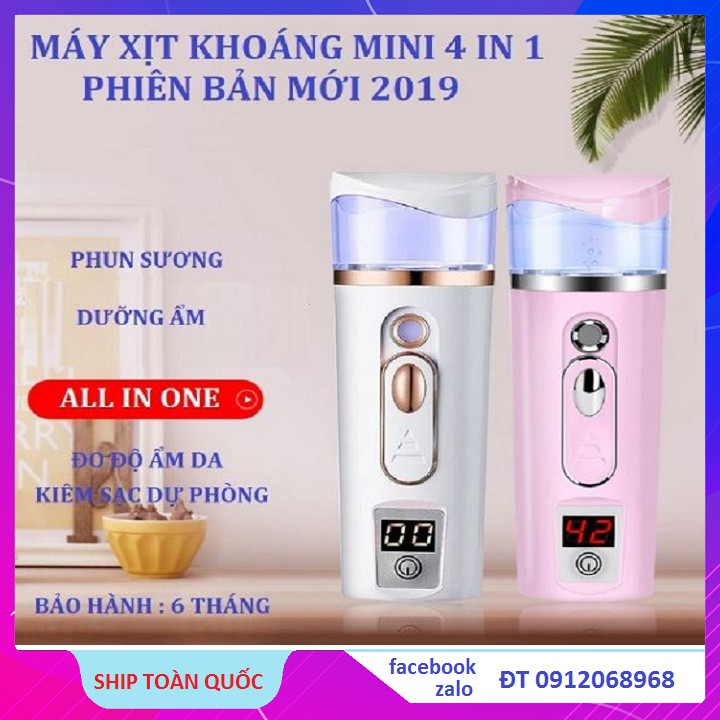 Máy Xịt Khoáng Xông Mặt Nano Mini Loại Đo Độ Ẩm Da 2019