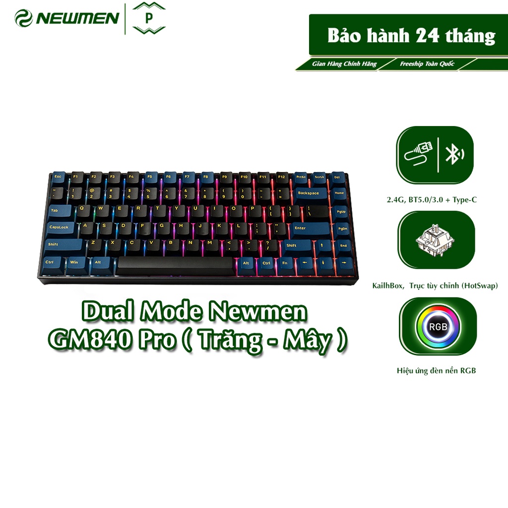 Bàn phím cơ không dây Dual Mode Newmen GM840 Pro (Trăng&Mây) - Hàng chính hãng