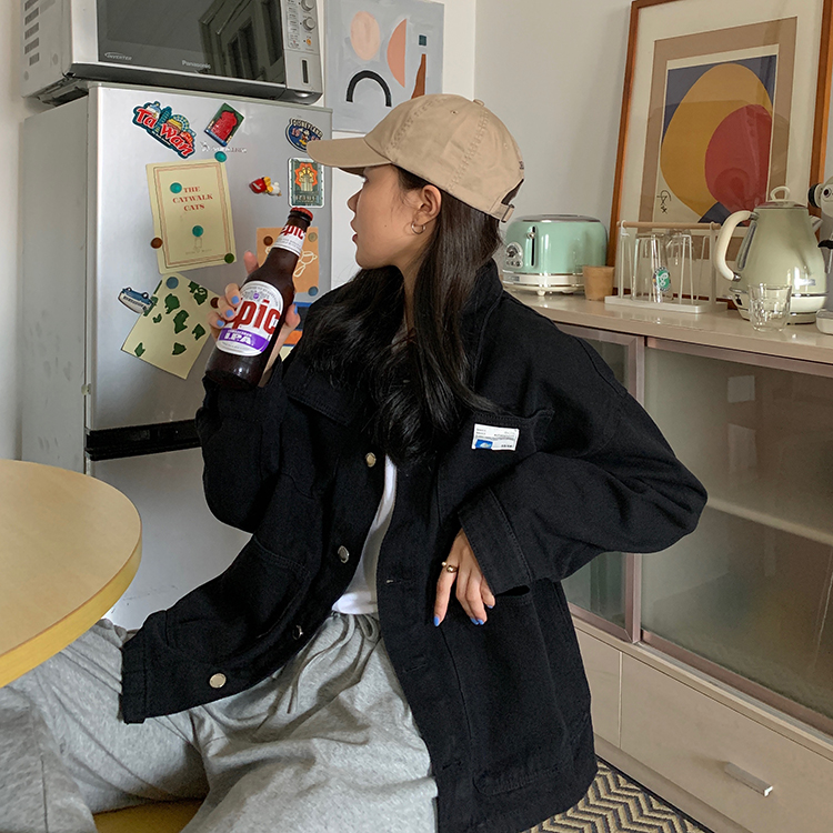 Áo Khoác Denim Dài Tay Cổ Chữ V Màu Trơn 37226