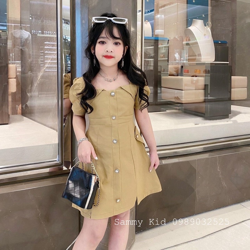 Váy kaki tay bồng cho bé gái 14kg-22kg nhẹ nhàng tiểu thư