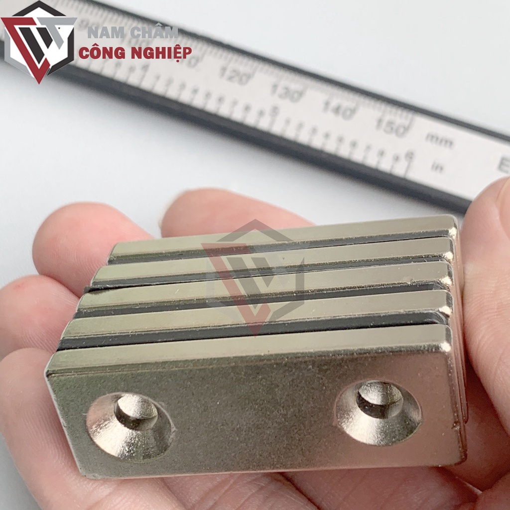 Nam châm chữ nhật 50x20x5mm 2 lỗ bắt vít