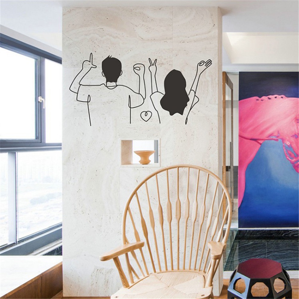 Miếng dán tường tự dính trang trí nhà cửa họa tiết cặp đôi phong cách Bắc Âu chất lượng cao