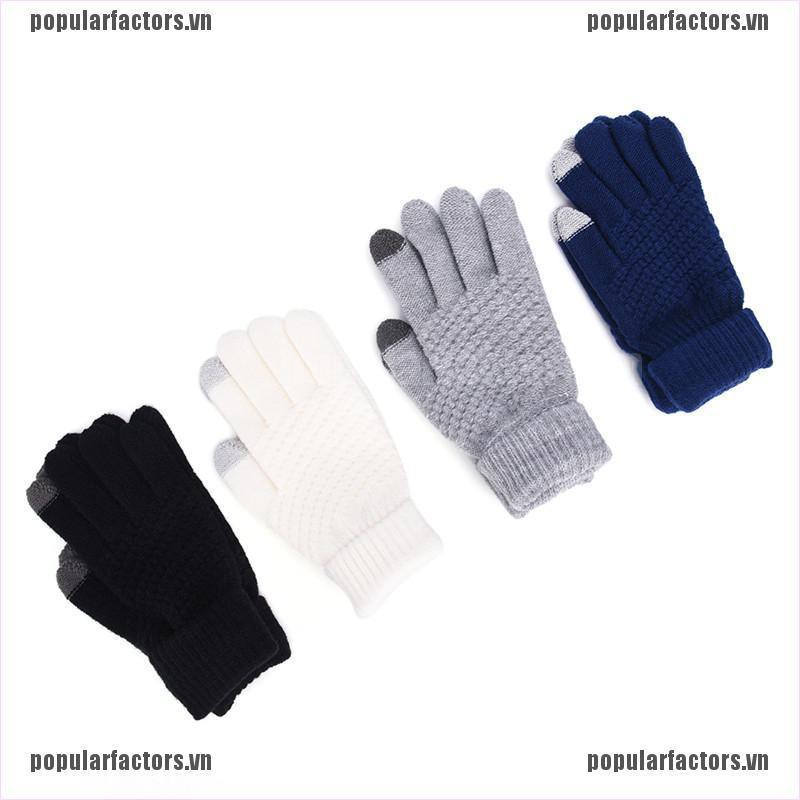 Găng tay len dệt kim giữ ấm mùa đông sử dụng được màn hình cảm ứng thời trang dành cho cả nam và nữ