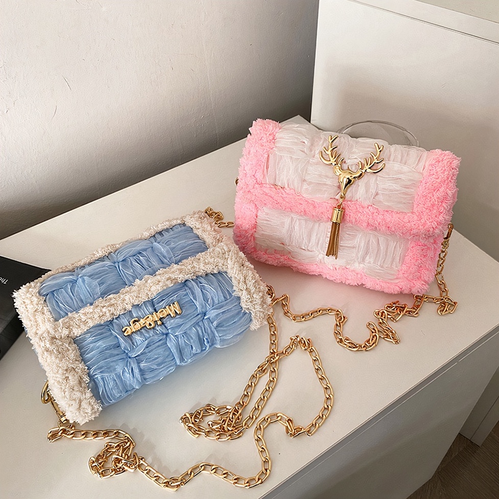 Túi handmade tự đan, túi đeo chéo ruy băng phối len thời trang Hàn Quốc - Bộ phụ kiện đầy đủ LX304