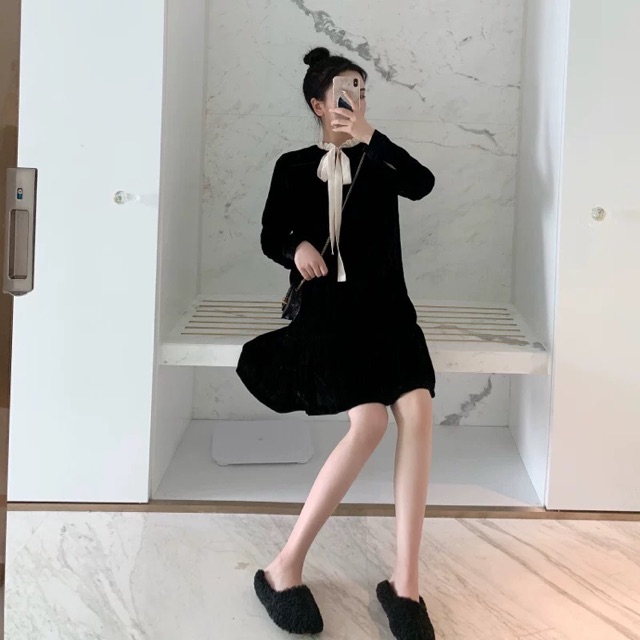 Váy Nhung cổ nơ