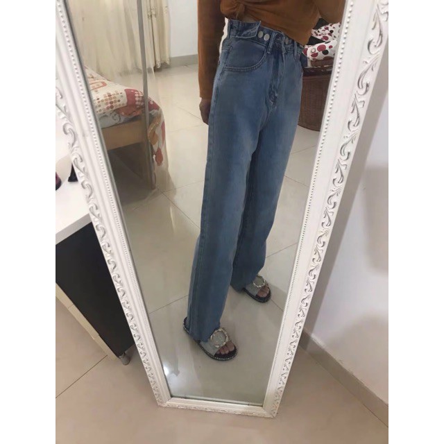 <Order> Quần jeans cạp cao ống suông rộng và dài phong cách vintage (có cúc chỉnh eo cho vừa vặn)