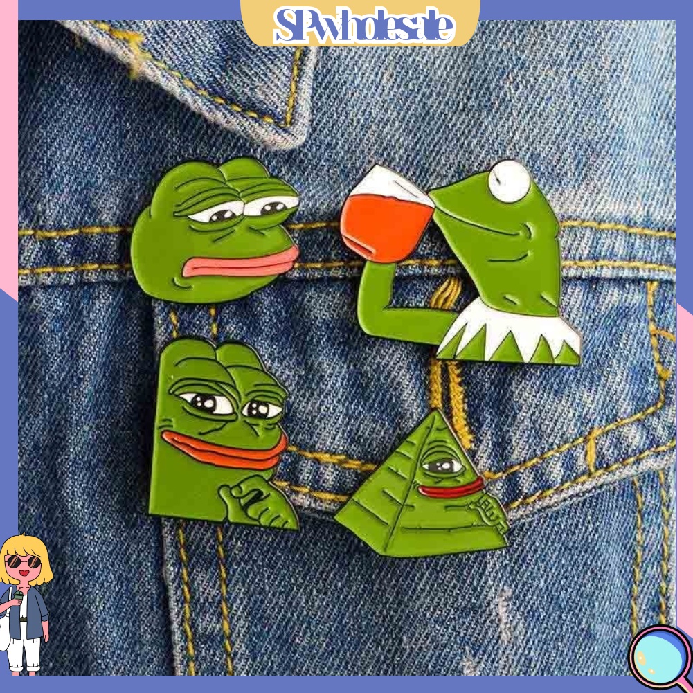 Huy hiệu cài áo trang trí họa tiết Ếch Meme vui vẻ cao cấp