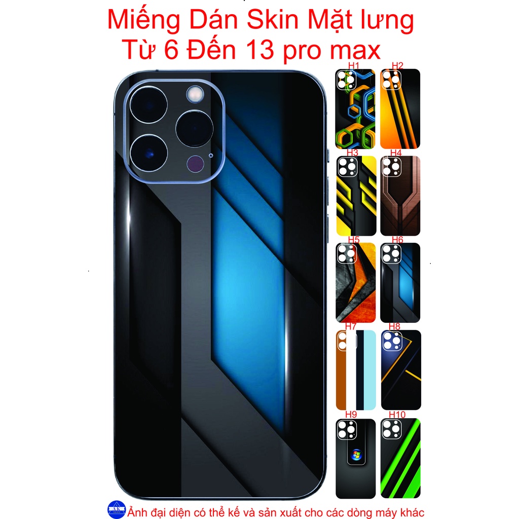 Miếng Dán Skin mặt lưng iphone 6 đến 13 pro max, chống xước, hình ảnh sắc nét...