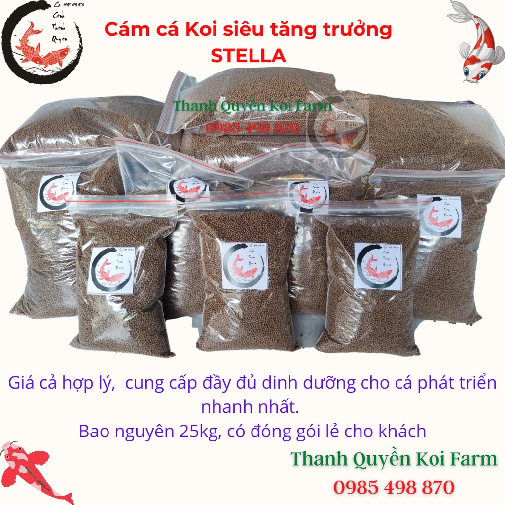 Cám cá koi thức ăn cá koi siêu tăng trưởng Stella S3/S5/S7 - Sản Phẩm Chất Lượng Cao - Giúp Cá Tăng Body Nhanh Chóng.