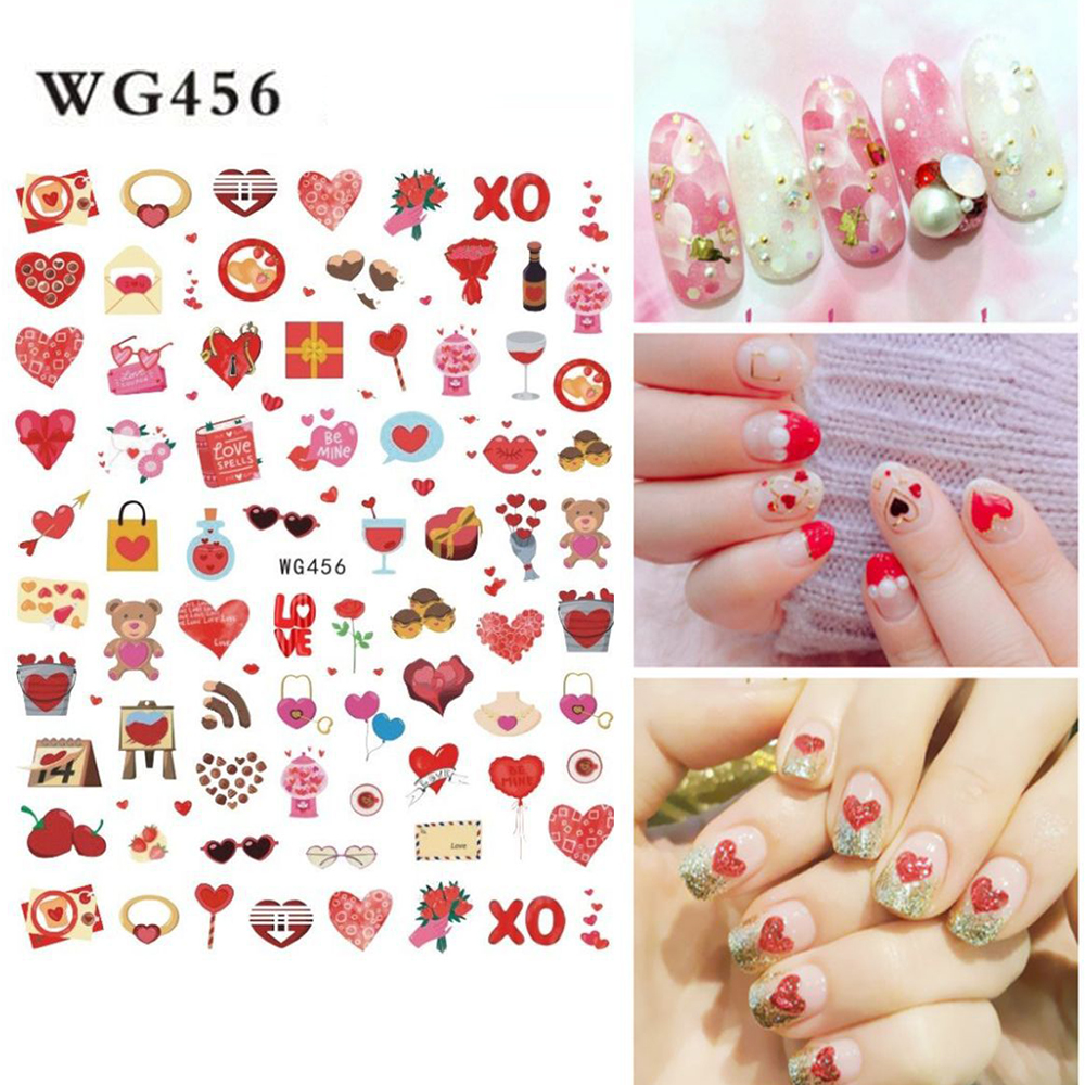 Miếng Dán Trang Trí Móng Tay Hình Trái Tim / Gấu Đáng Yêu 3d