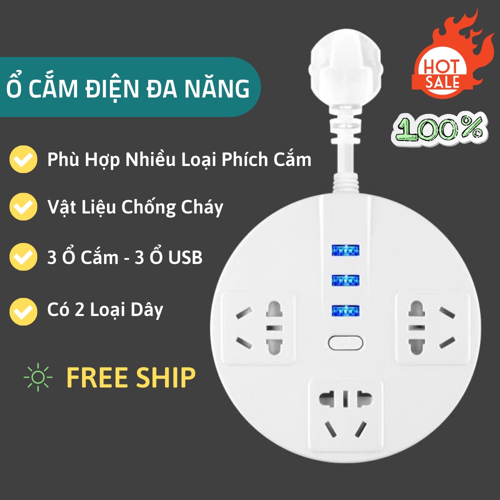 Ổ Cắm Điện Đa Năng, Ổ Cắm USB Hình Tròn Sáng Tạo Đơn Giản An Toàn Chống Giật ATILA SHOP