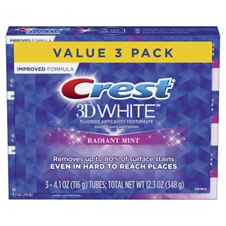 3 tuýp kem đánh răng crest 3d white radiant mint