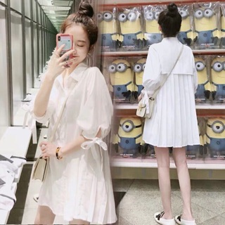 Đầm sơ mi trắng dập li