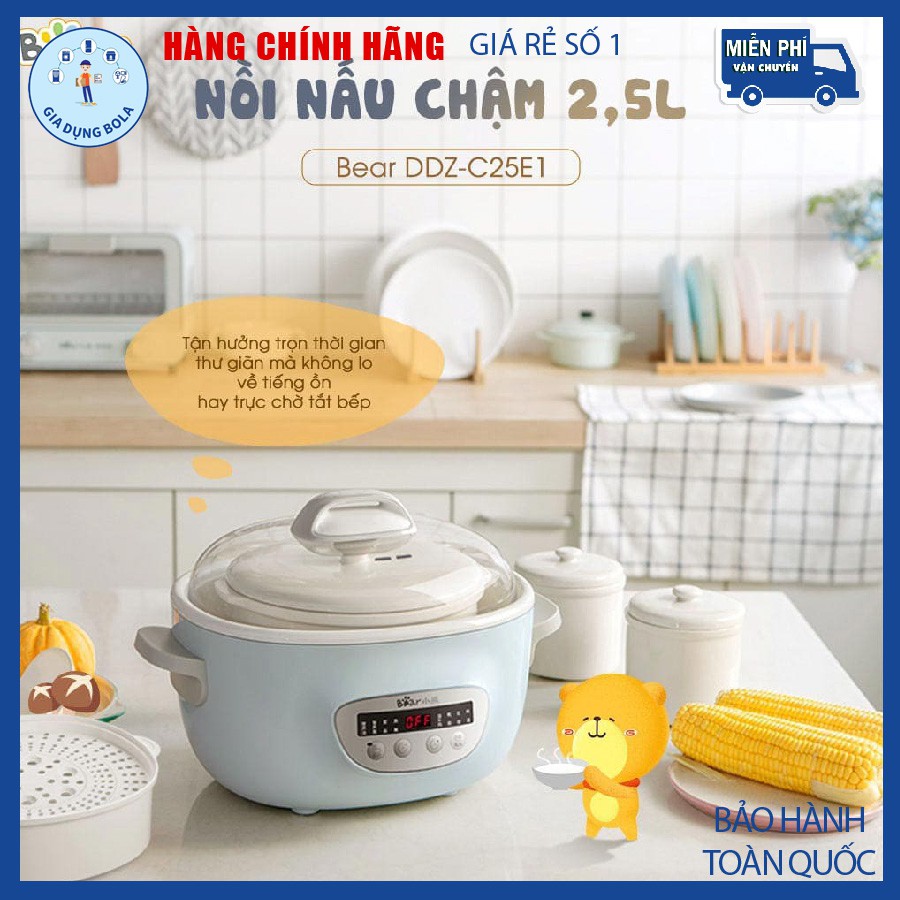 [Bản Quốc Tế] Nồi Nấu Chậm Bear Các Dung Tích 1.6L Và 2.5L (Kèm Lồng Hấp)  - Bảo Hành Chính Hãng 12 Tháng