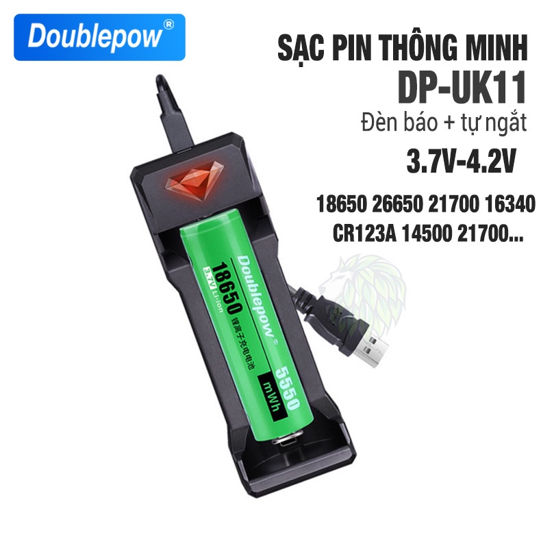 Bộ Sạc Pin 18650 26650 21700 16340 CR123A 14500 21700 Tự Ngắt 3.7V Doublepow