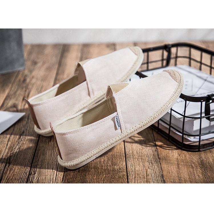 Slip on nam - Giày lười vải nam cao cấp - Vải bố màu trắng ngà, mũi cói - Mã SP 2905 | BigBuy360 - bigbuy360.vn