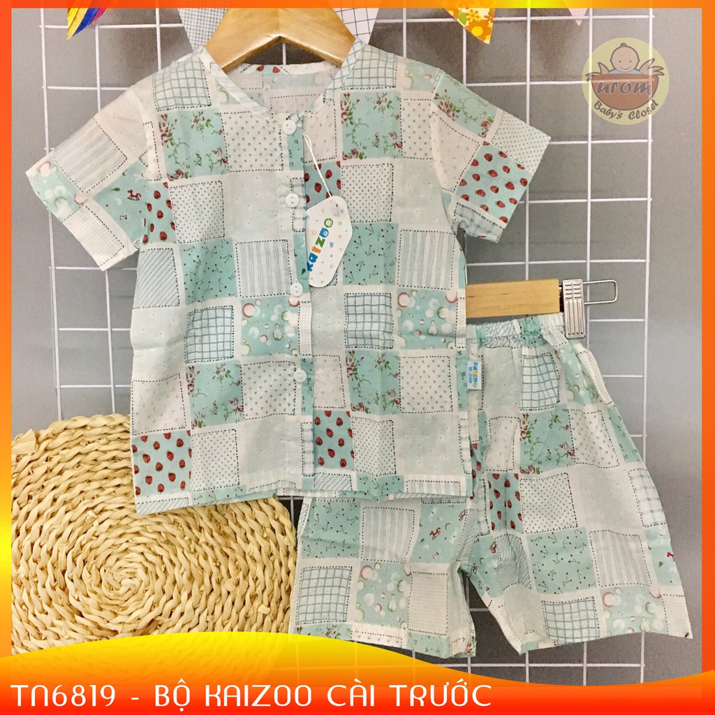 Bộ Kaizoo Tay Ngắn Viền Cổ Cotton Kate Cài Trước 1T- 5T