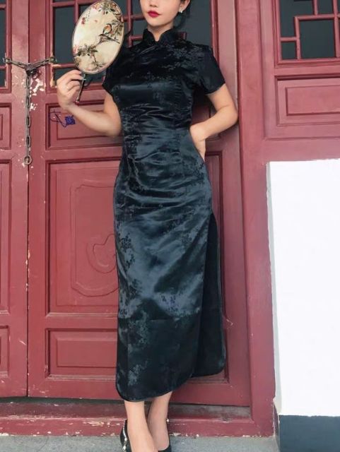 Hàng có sẵn Sườn xám Gấm Dài có video hình thật ( đỏ +đen) | BigBuy360 - bigbuy360.vn