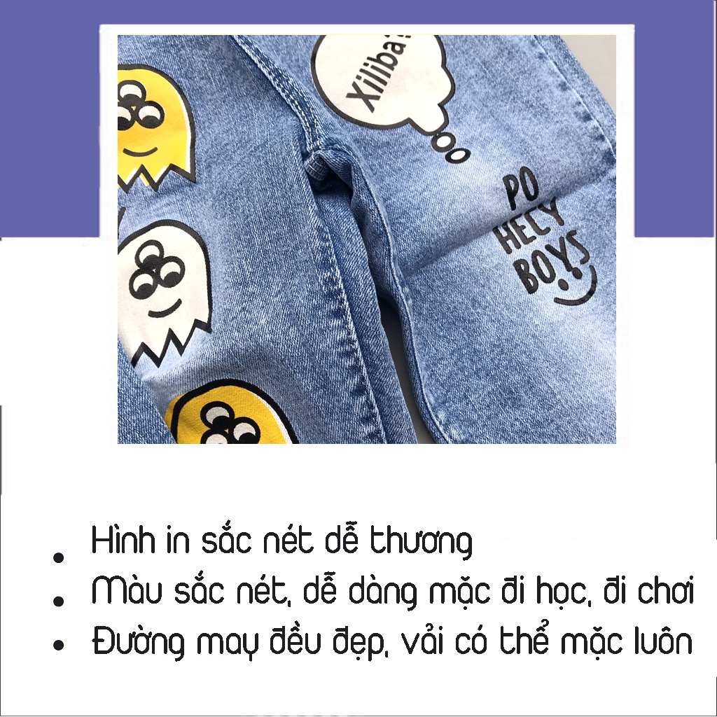 Quần jean quần bò mềm cho bé baggy in hình Xiliba size 15-30kg Shopmevung