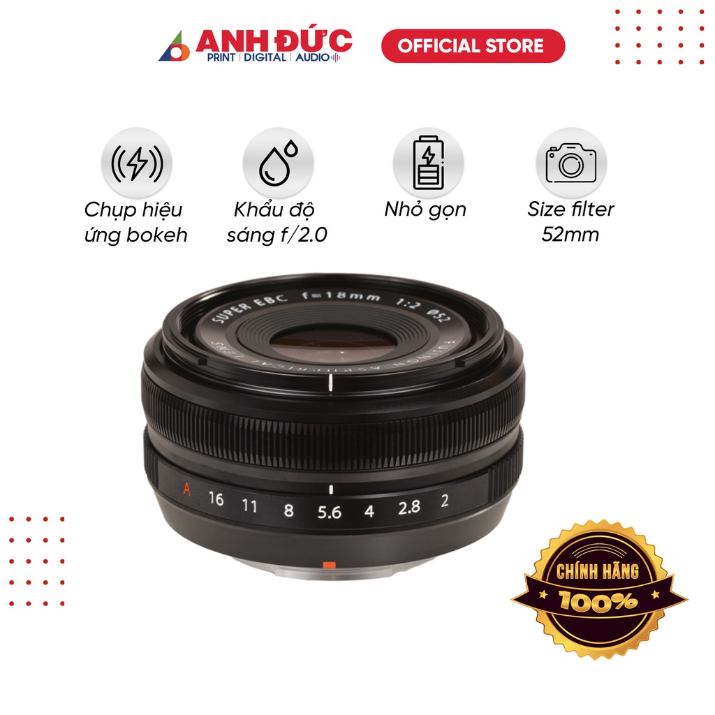 Ống kính Fujifilm Fujinon XF 18mm F/2.0 - Bảo Hành 18 tháng Chính hãng