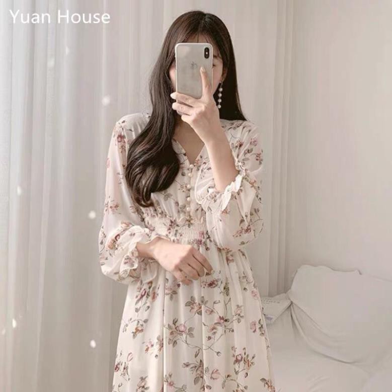 [Ảnh thật/Video] Váy babydoll hoa nhí, váy hoa nhí dáng rộng - ullzang dáng dài cổ tim voan tơ Vintage Sota Shop  ྇