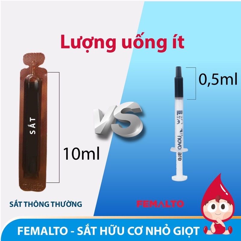 Sắt hữu cơ FEMALTO dạng nhỏ giọt, không tanh, không táo dùng được cho mẹ bầu và trẻ sơ sinh