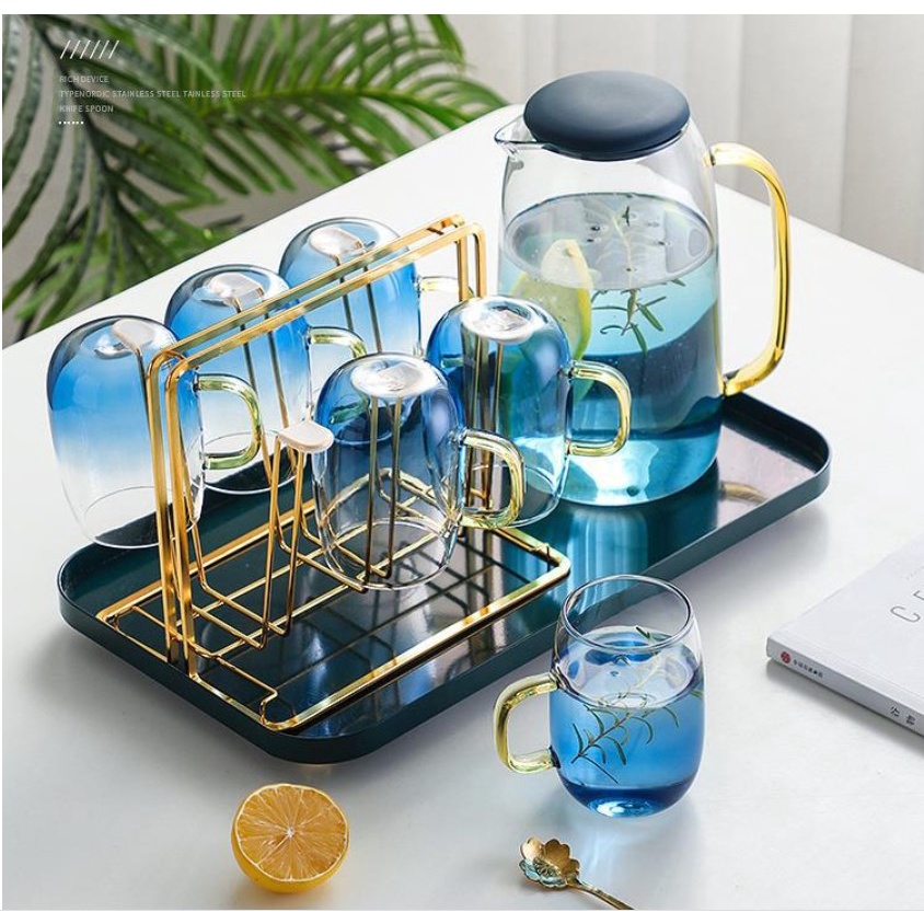 Combo khay inox màu xanh không tay cầm và giá úp inox mạ màu