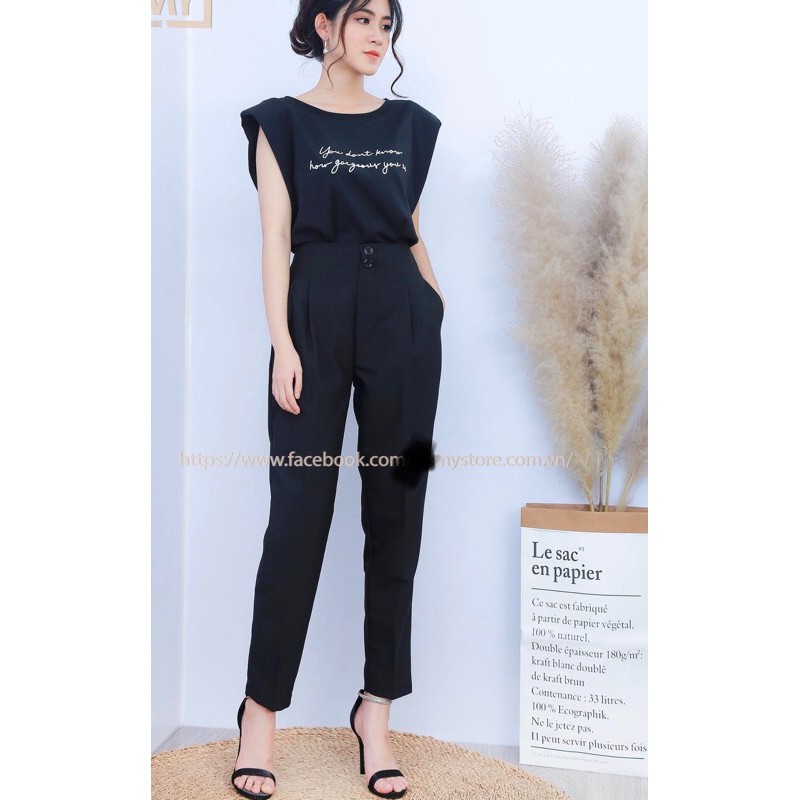 Quần Tây Dáng Baggy Lưng Cao Vải Mềm Hàn Quốc