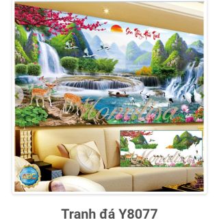 (Kho sỉ) Tranh đính đá phong cảnh sơn thủy hữu tình y8075 (120x55). y8076 (160*70) . y8077 (200*90)