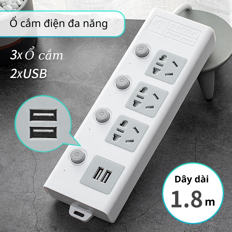 Ổ cắm điện đa năng thông minh FUJI, 2 cổng USB 5v, sạc nhanh, chịu tải 2500W, tiết kiệm 30 kilowatt