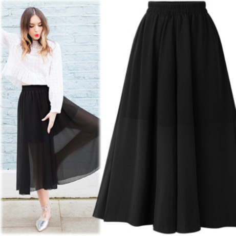 Chân váy Maxi lưng cao chất Chiffon thiết kế dáng rộng che khuyết điểm