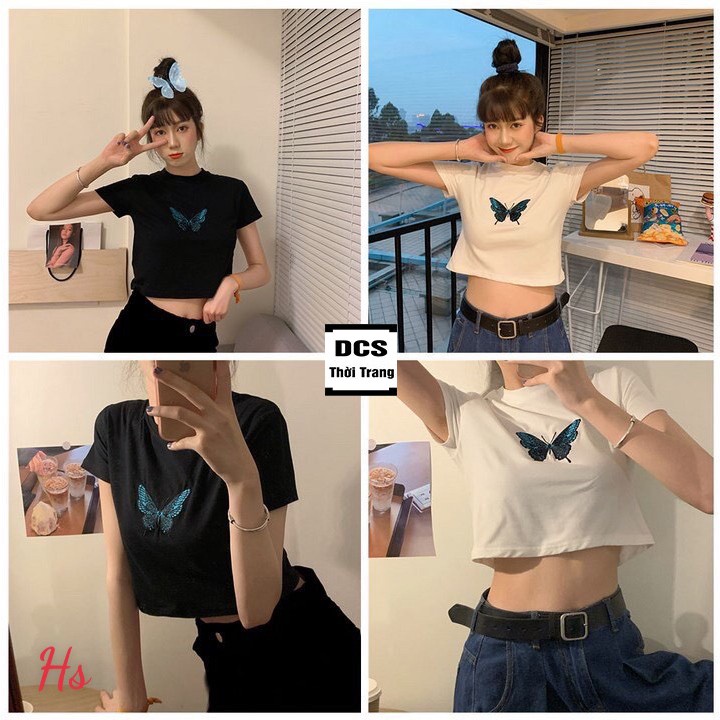 Áo Crt Họa Tiết Bướm Thêu Chất Liệu Thun Cotton Xưởng May DCS