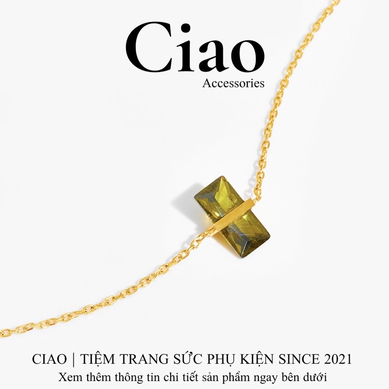 [HOẢ TỐC 1H] Dây chuyền/ Vòng cổ titan không gỉ thiết kế đính đá vuông xanh sang trọng Calliope Ciao