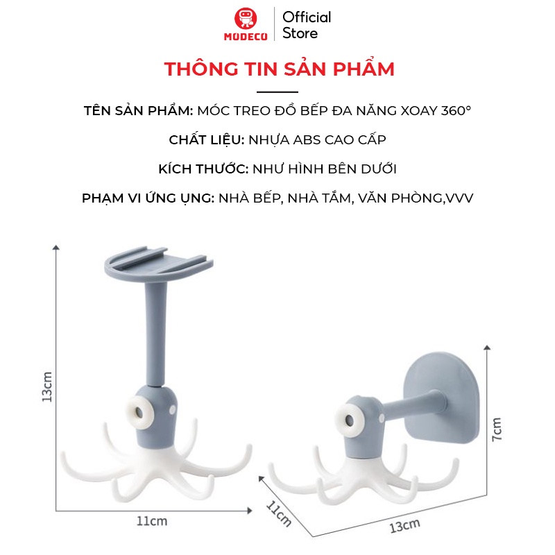 Móc Dán Treo Đồ Bếp Đa Năng MODECO - Giá Tròn Treo Vá Muỗng Thìa Xoay 360° Siêu Tiện Lợi - Keo Siêu Dầy Chịu Lực