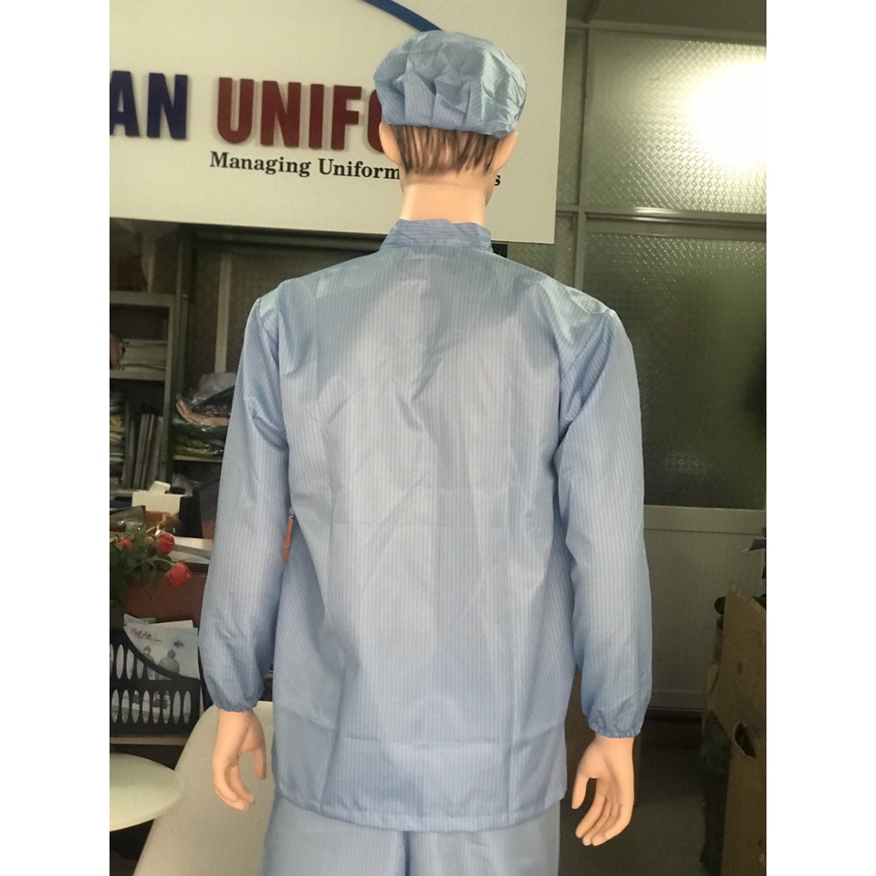 Áo phòng sạch chống tĩnh điện tay dài vải polyester chống thấm nước cổ bẻ hoặc cổ trụ giao ngẫu nhiên .